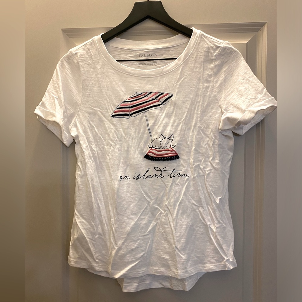 TALBOTS ROLL SLEEVE CREWNECK TEE - BEACH DOG